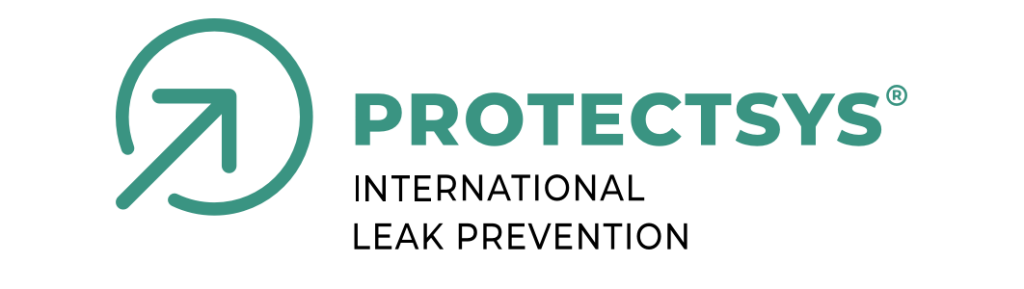 Logo der Protectsys, Kreis mit einem Pfeil von unten links zur Mitte und dem Text International Leak Prevention.